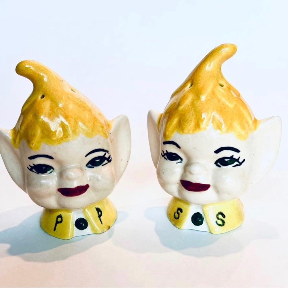 Rare Vtg 1950's Ceramic Pixie Salt & Pepper Shakers, Vtg  Kitchen, Midcentury